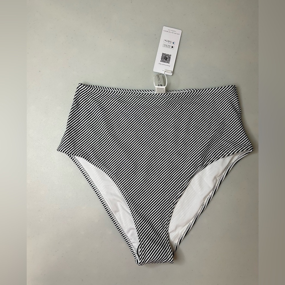 4/$25 Cupshe Blk/White Stripe High Waist Bikini Bottoms Large NWT